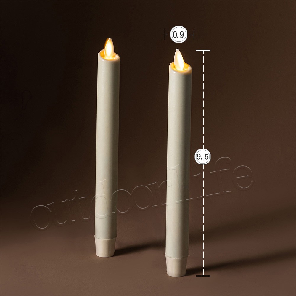 Luminara Flameless LED Wax Taper Candles with Moving Flame Remote Ivory 9.5″ 2pc