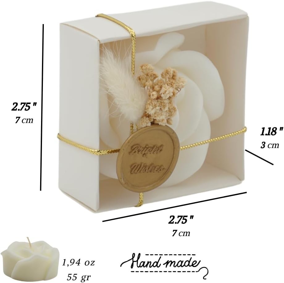 White Rose Shaped Scented Soy Wax Candle Favors 12 Pieces with Seal Wax and D…