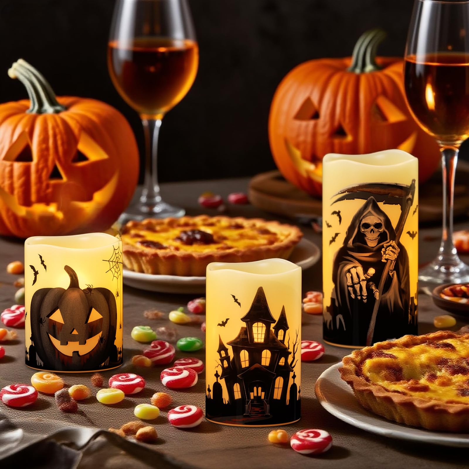 Wondise Halloween Flameless Flickering Candles with 6 Hour Timer, Battery Operat