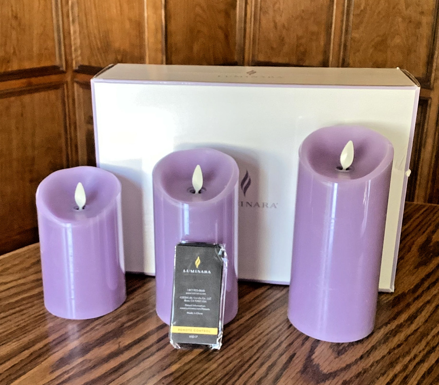 Luminara S/3 Assorted Flameless WISTERIA Pillars in Gift Box with Remote FREE SH