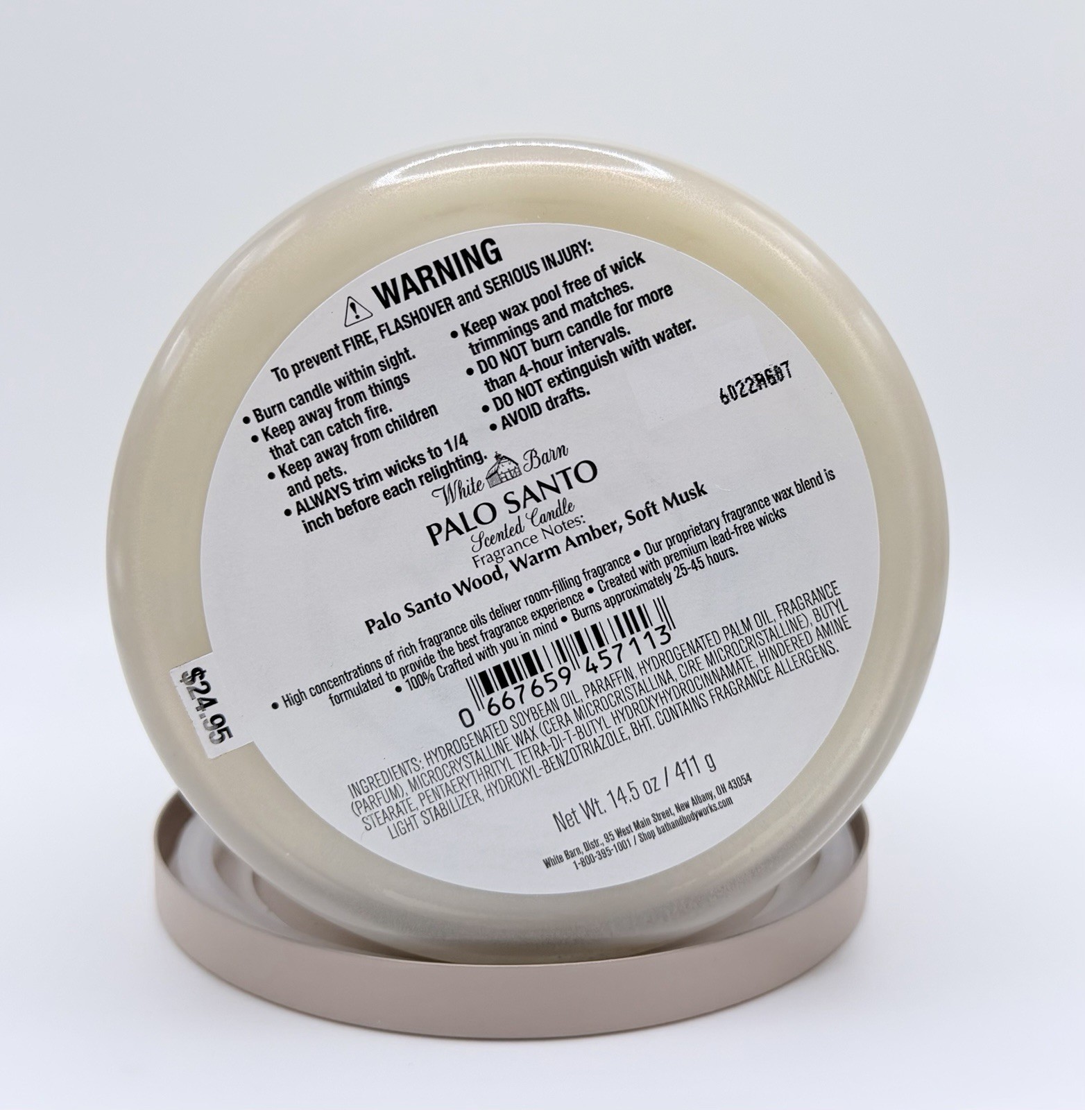 NEW Bath & Body Works Palo Santo White Barn Fragranced 3 Wick Candle Wood Amber