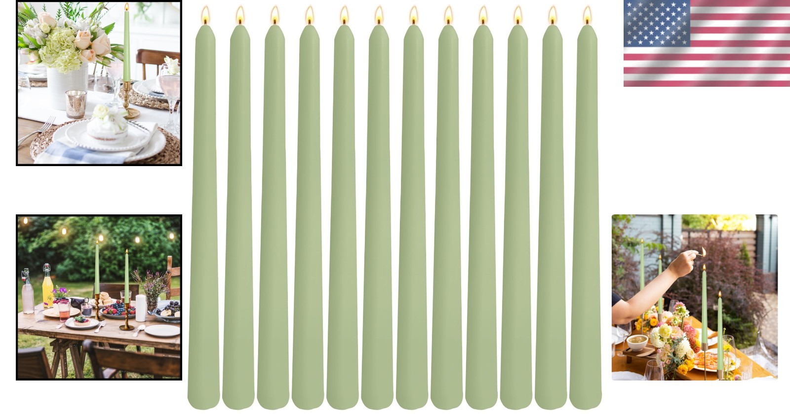 Taper Candles 12 Pack Sage Green Unscented Dripless Long Lasting Burn Time