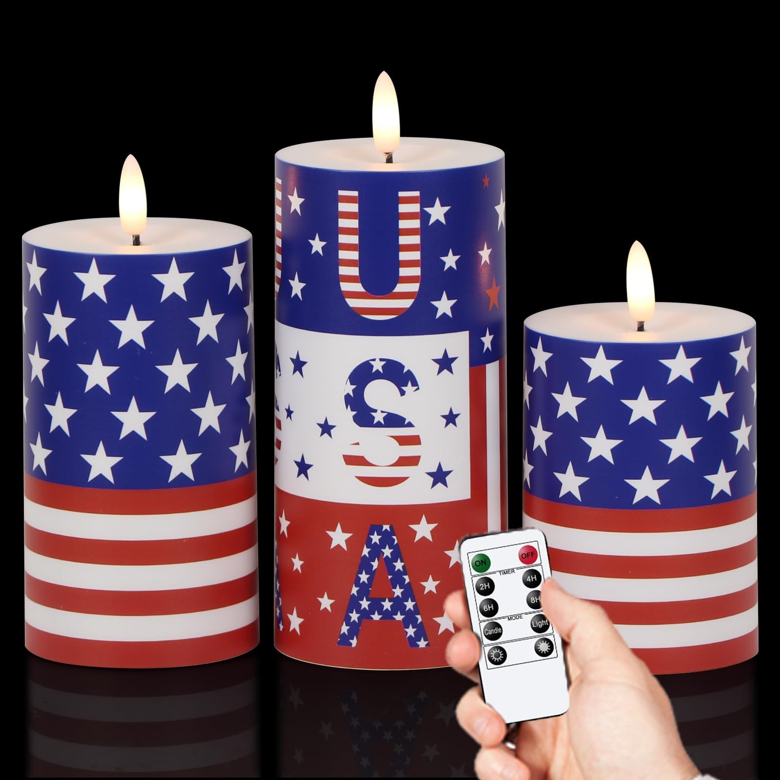 Patriotic Candles Outdoor Waterproof Flameless Candle with Remote & Timer, 4t…