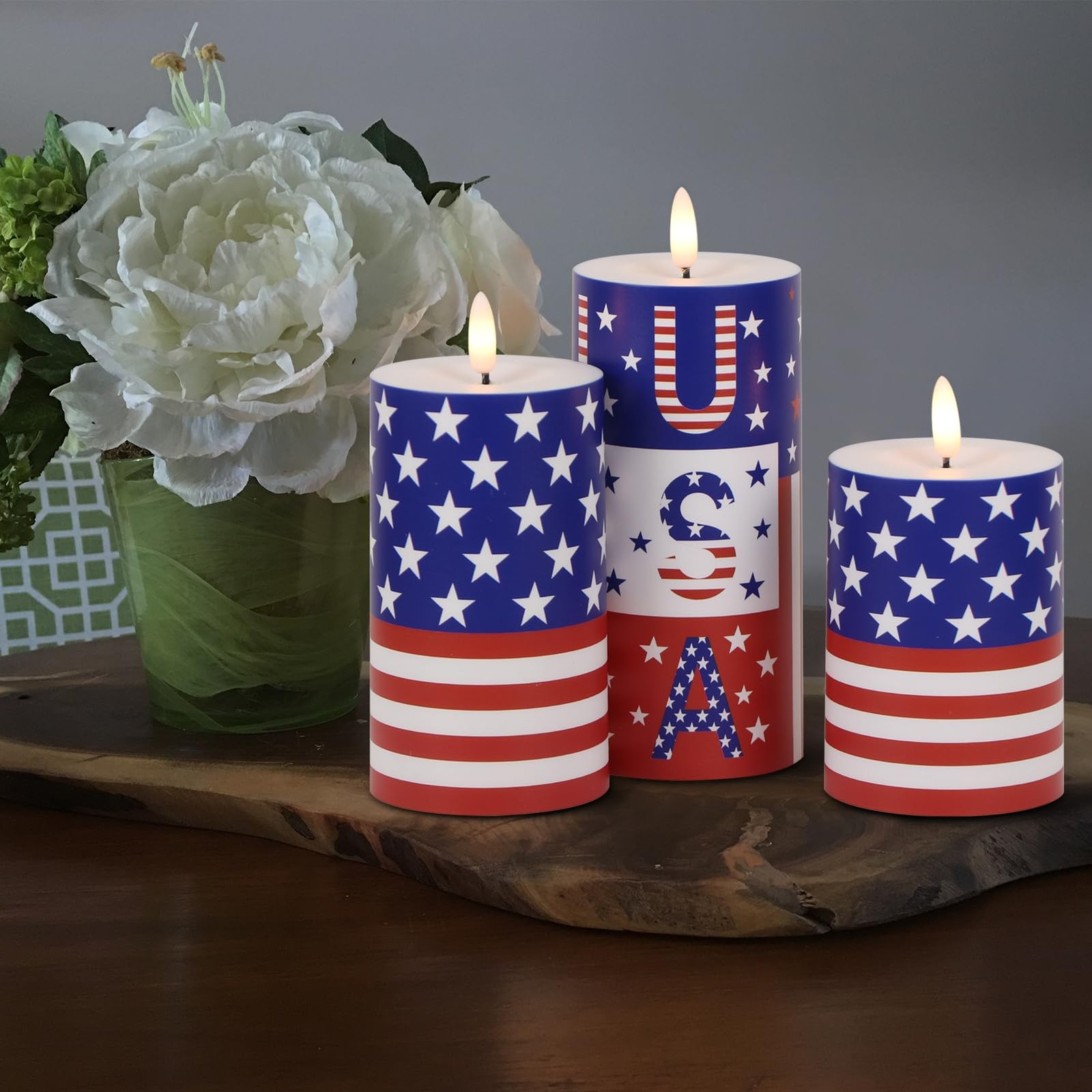 Patriotic Candles Outdoor Waterproof Flameless Candle with Remote & Timer, 4t…