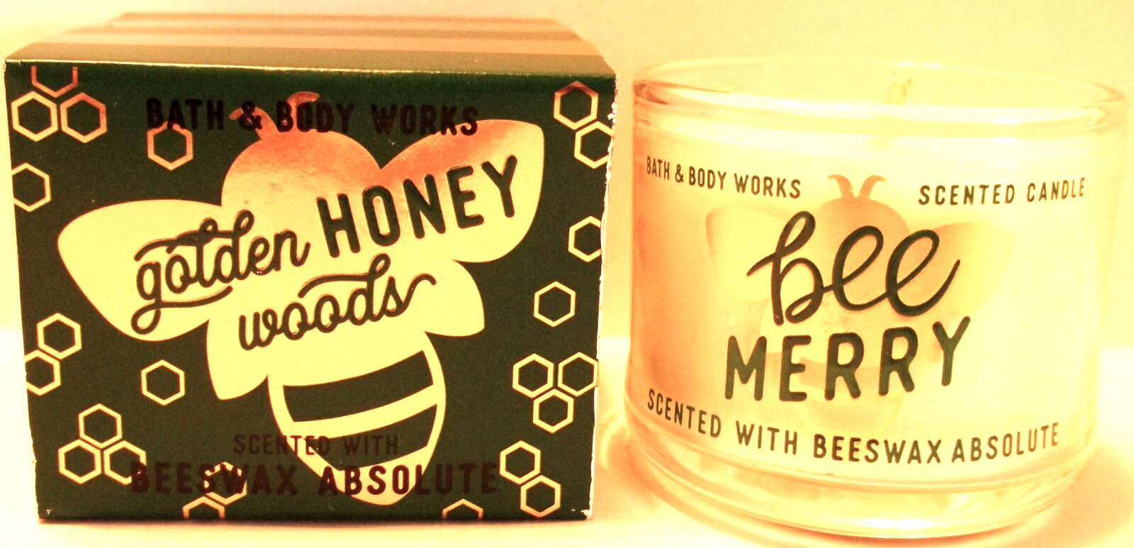 Bath Body Works GOLDEN HONEY WOODS Mini Candles, Glass, BEE MERRY 1.3 oz NEW x 6