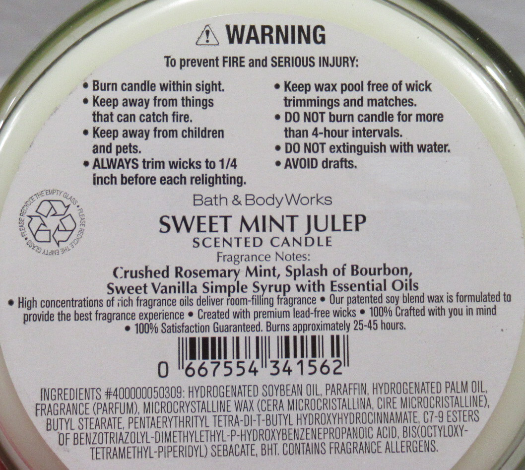 Bath & Body Works 14.5 oz Scented 3-Wick Candle 25-45 hrs SWEET MINT JULEP
