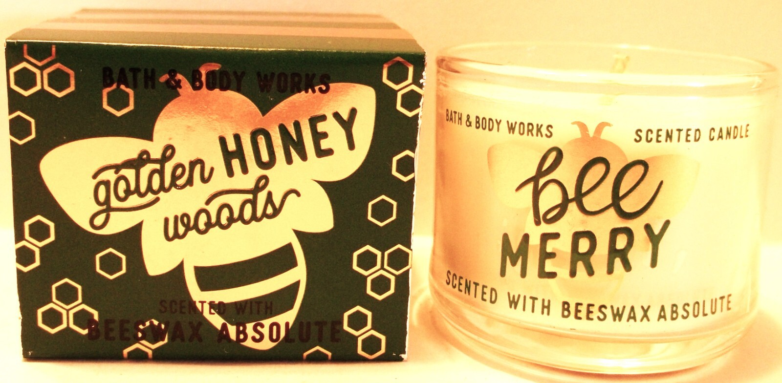Bath Body Works GOLDEN HONEY WOODS Mini Candles, Glass, BEE MERRY 1.3 oz NEW x 6