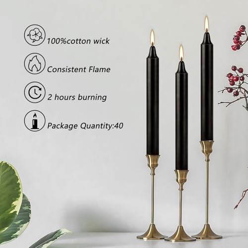 40 Black Taper Candles 4 in Smokeless Long Burning Wax Indoor