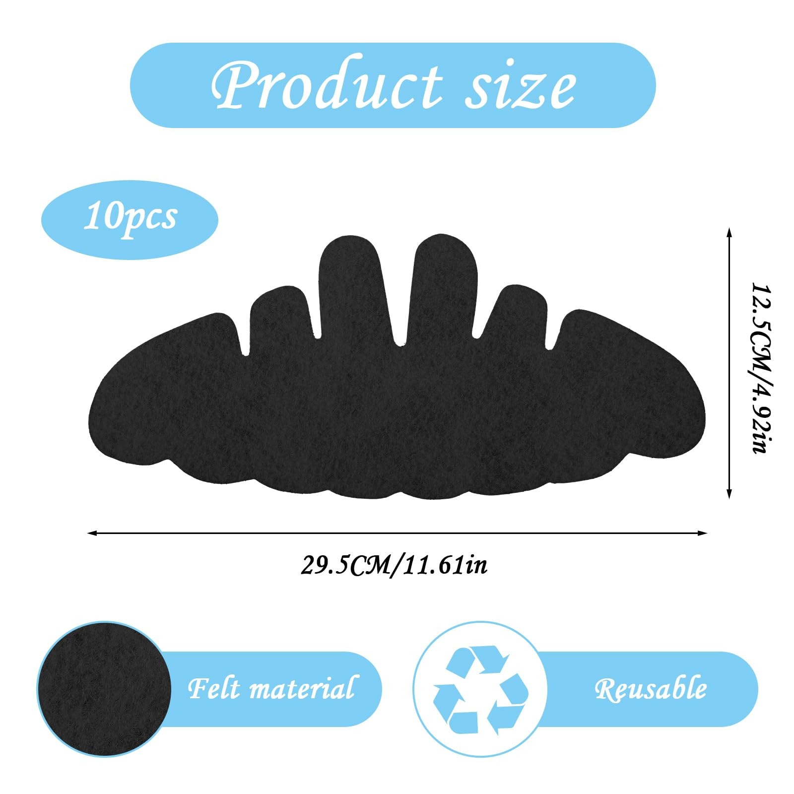 10Pcs Baseball Caps Inserts, Washable Hat Felt Shapers Hat Sweat Liner Black
