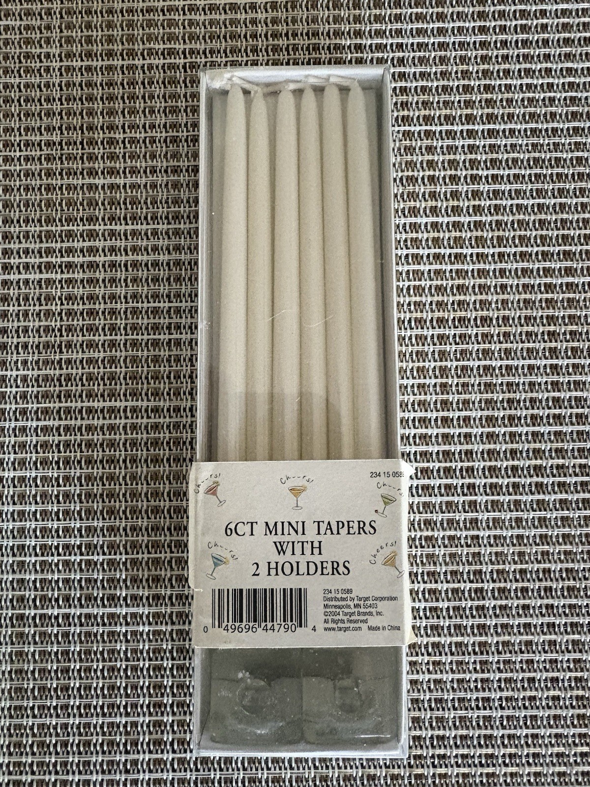 Lot of 3 Target Mini Candle Tapers 2004 Green White 6″ w/Cube Holders
