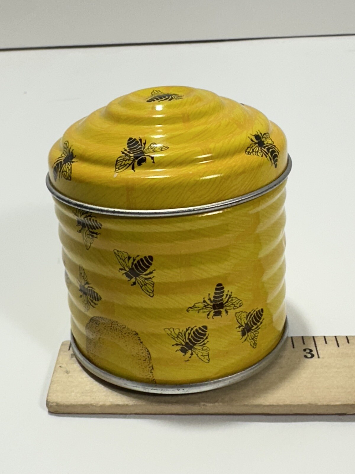 Vintage Beehive Bee Yellow Tin Candle Set Of 4 Made In Switzerland Very Rare!