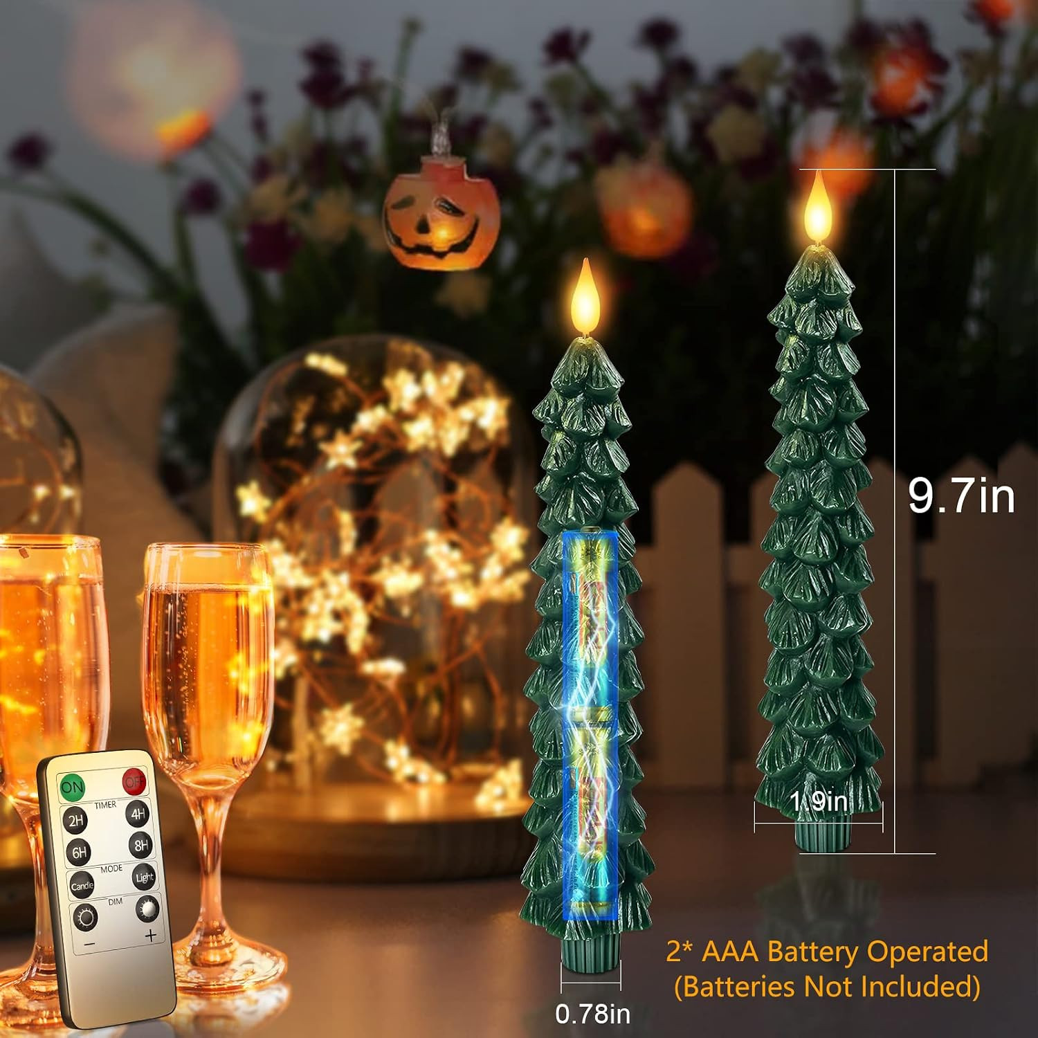 Flameless Taper Candles Remote Timer 9.7 In Real Wax 3 Pack Xmas