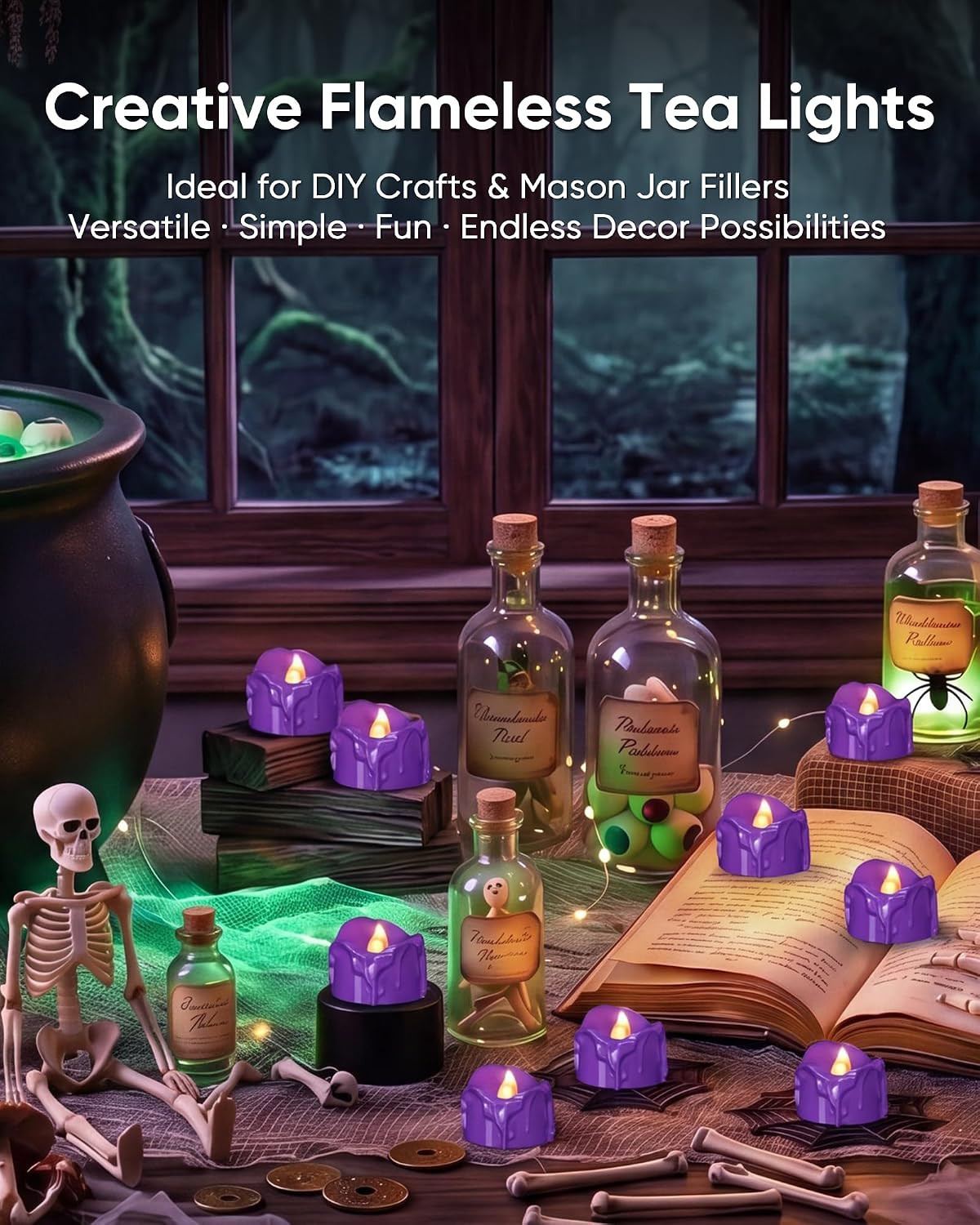 24 Pack Purple Dripping Flameless LED Tea Lights, 1.58″ X 1.2″ Battery