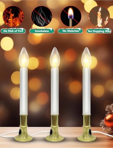 4 Pack 9″ Flameless Window Candles with Timer, Warm White C26 7W Bulbs, Plug-in