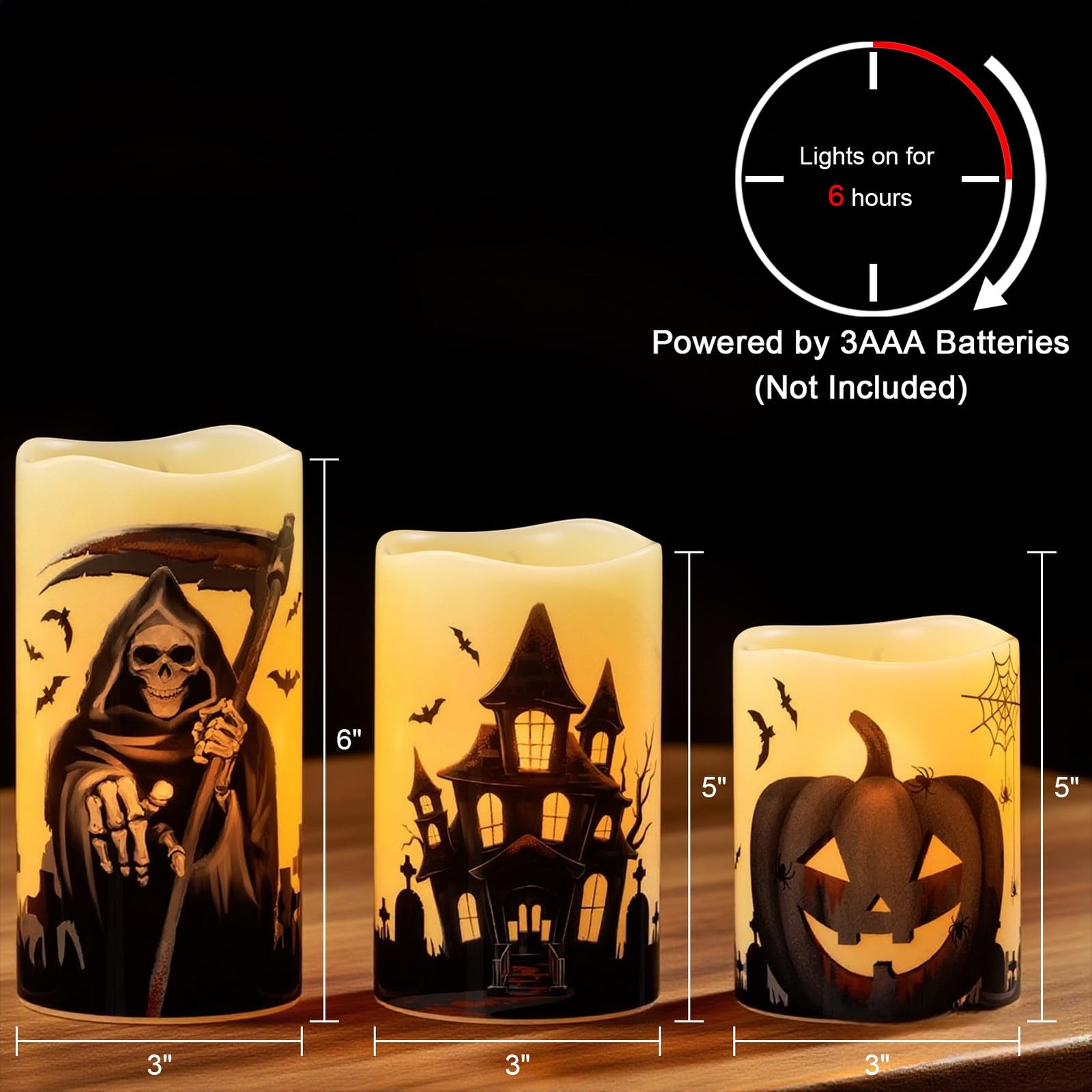 Wondise Halloween Flameless Flickering Candles with 6 Hour Timer, Battery Operat