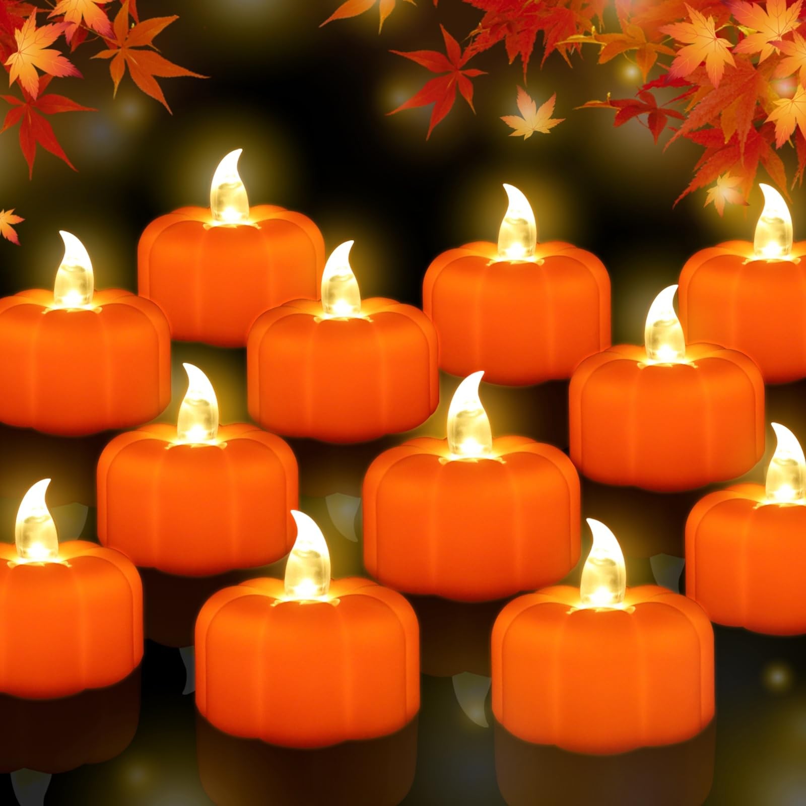 CESOF 12 Pack Fall Decorations for Home Pumpkin Tea Lights Halloween Decor