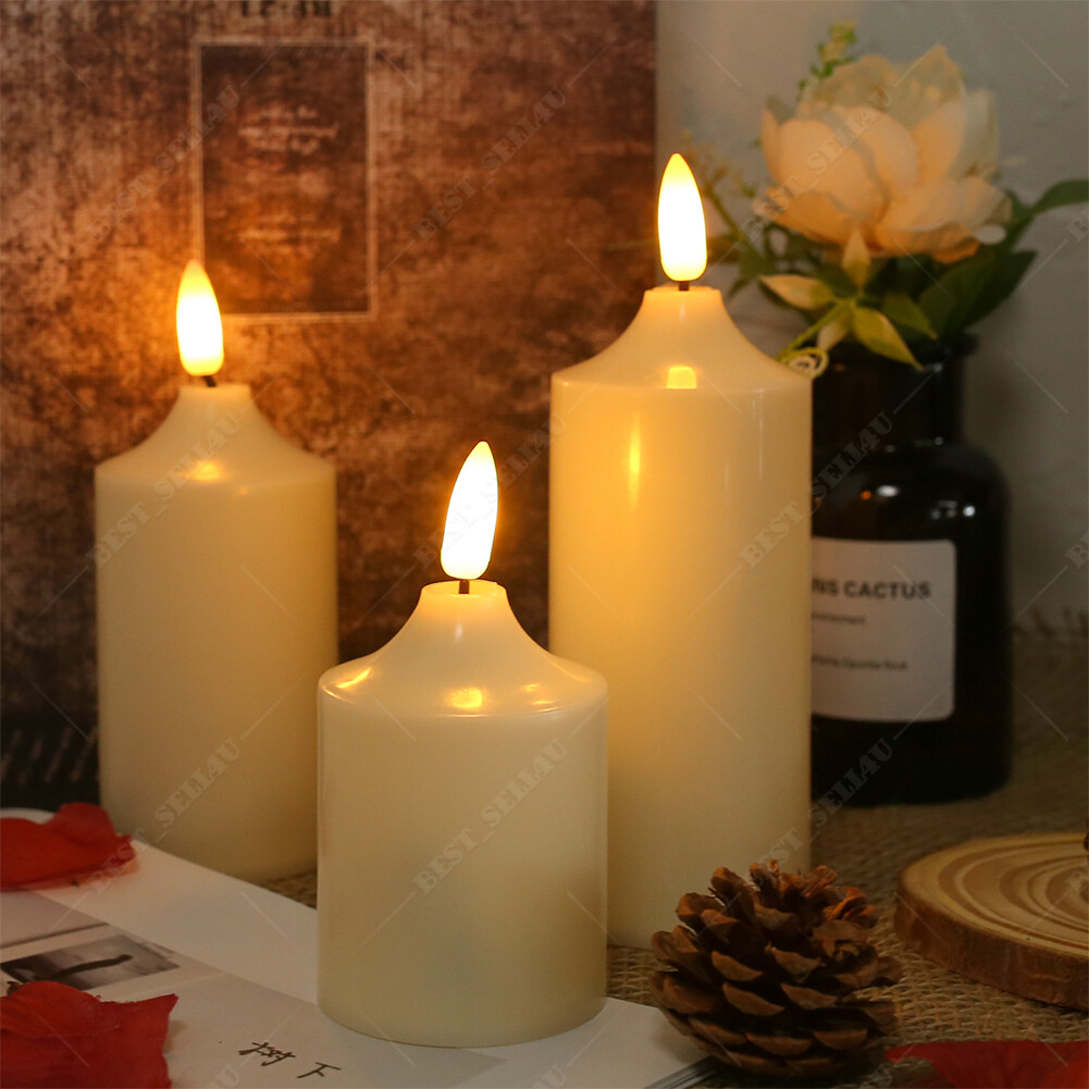 Set of 3 Flickering Flameless LED Candles with Timer Remote Battery Operated