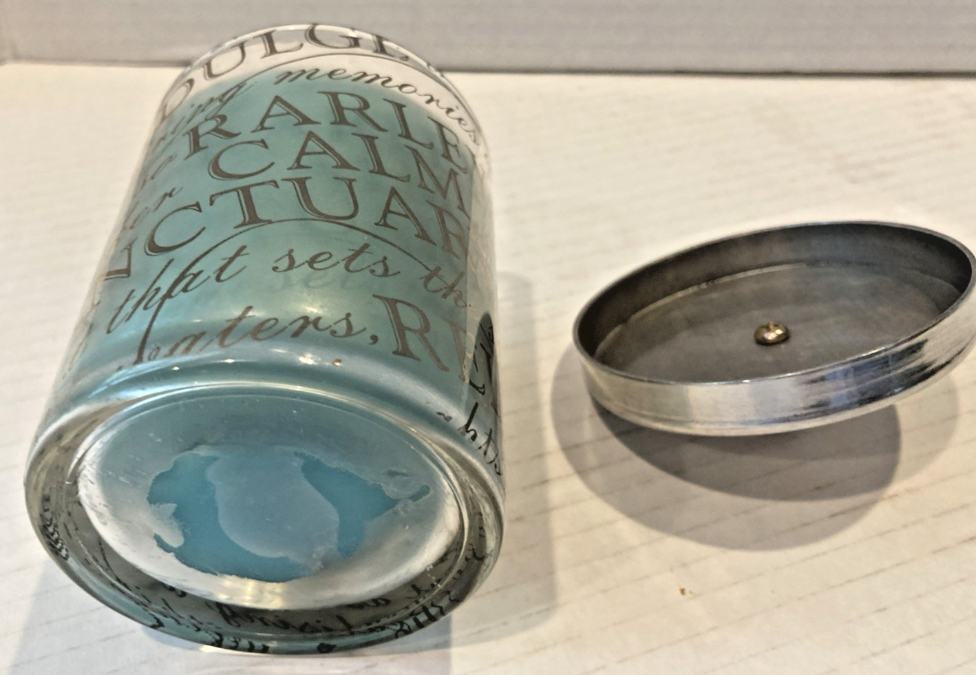 Coastal Calming Candle Inspirational Messages Glass Jar Silver Lid Beach Blue