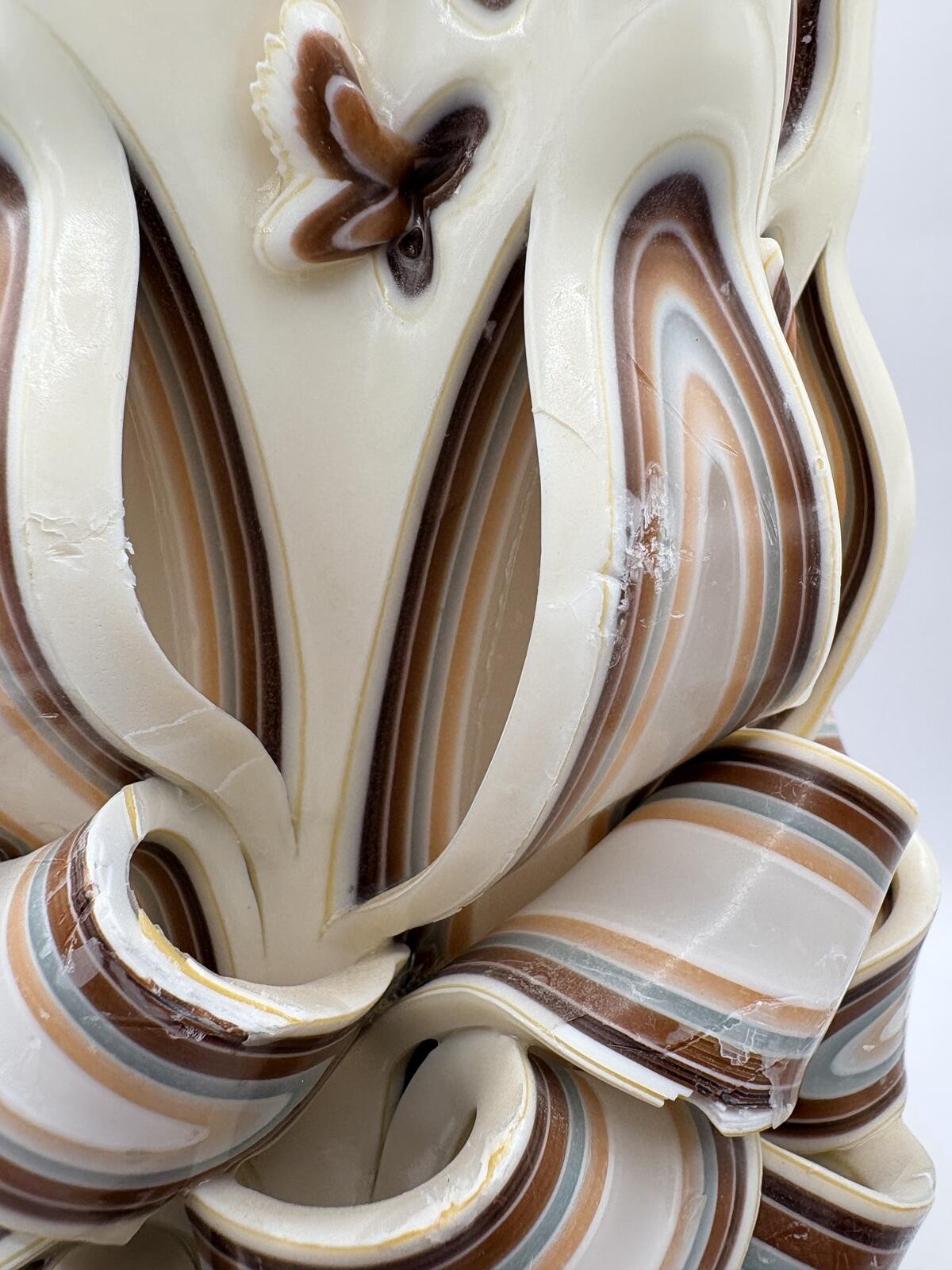Hand Carved Layered Wax Candle Butterfly Floral Art Decor