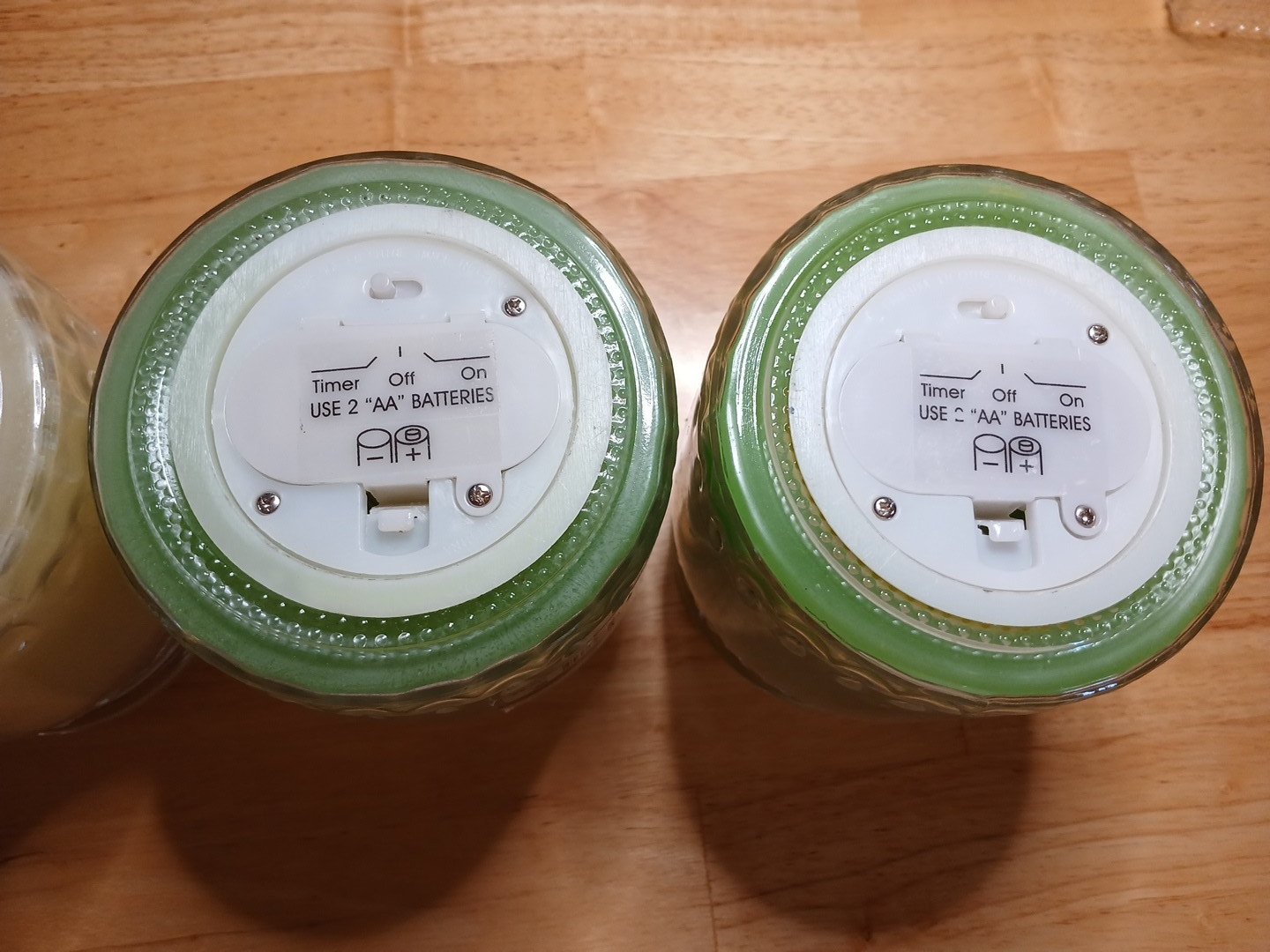 Green White Flameless Candles LED Real Wax Glass Jar 4pc Lot Battery Timer Set