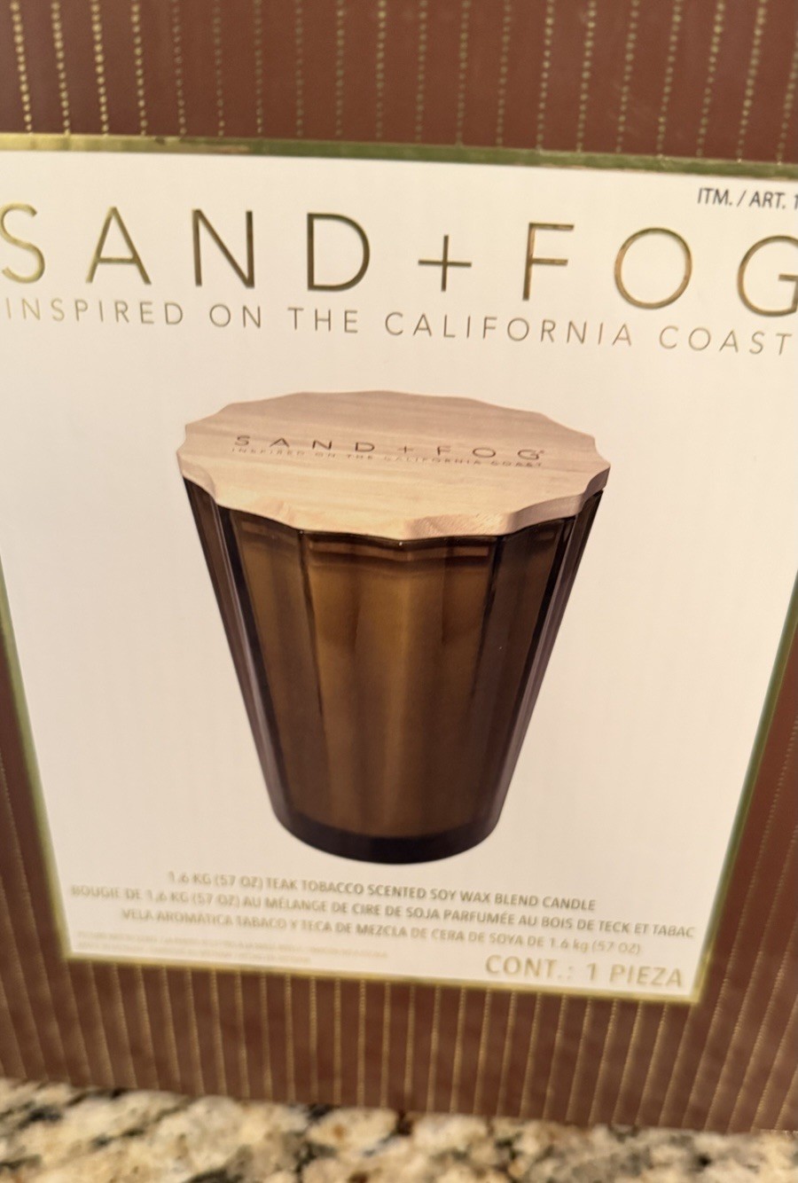 Sand + Fog 57 Oz Teak Tobacco Scented Soy Wax Blend Candle With Wood Lid New