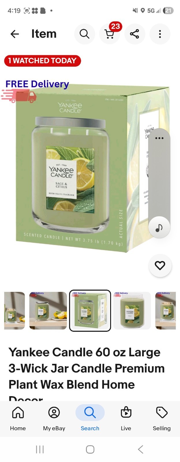 Yankee Candle 60 oz Large 3-Wick Jar Candle Premium Plant Wax Blend Home Decor