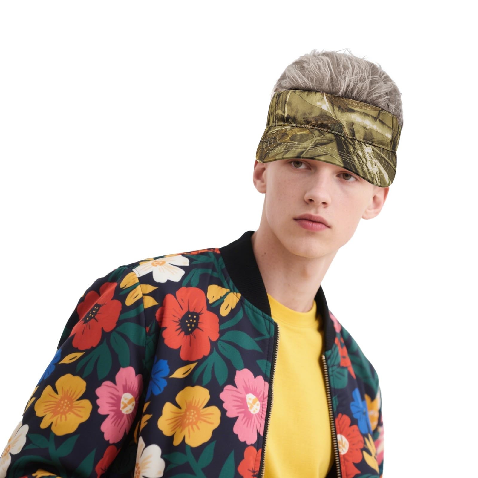 Sun Visor Cap with Fake Hair Men Wig Baseball Golf Cap Novelty Spiked Peaked …