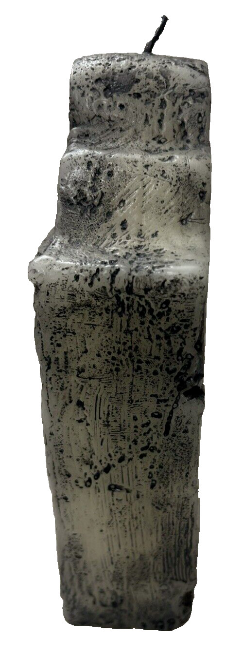 Large Vtg Halloween Tombstone Candle Skull & Bones Gothic Gray Wax Decor 8″ New