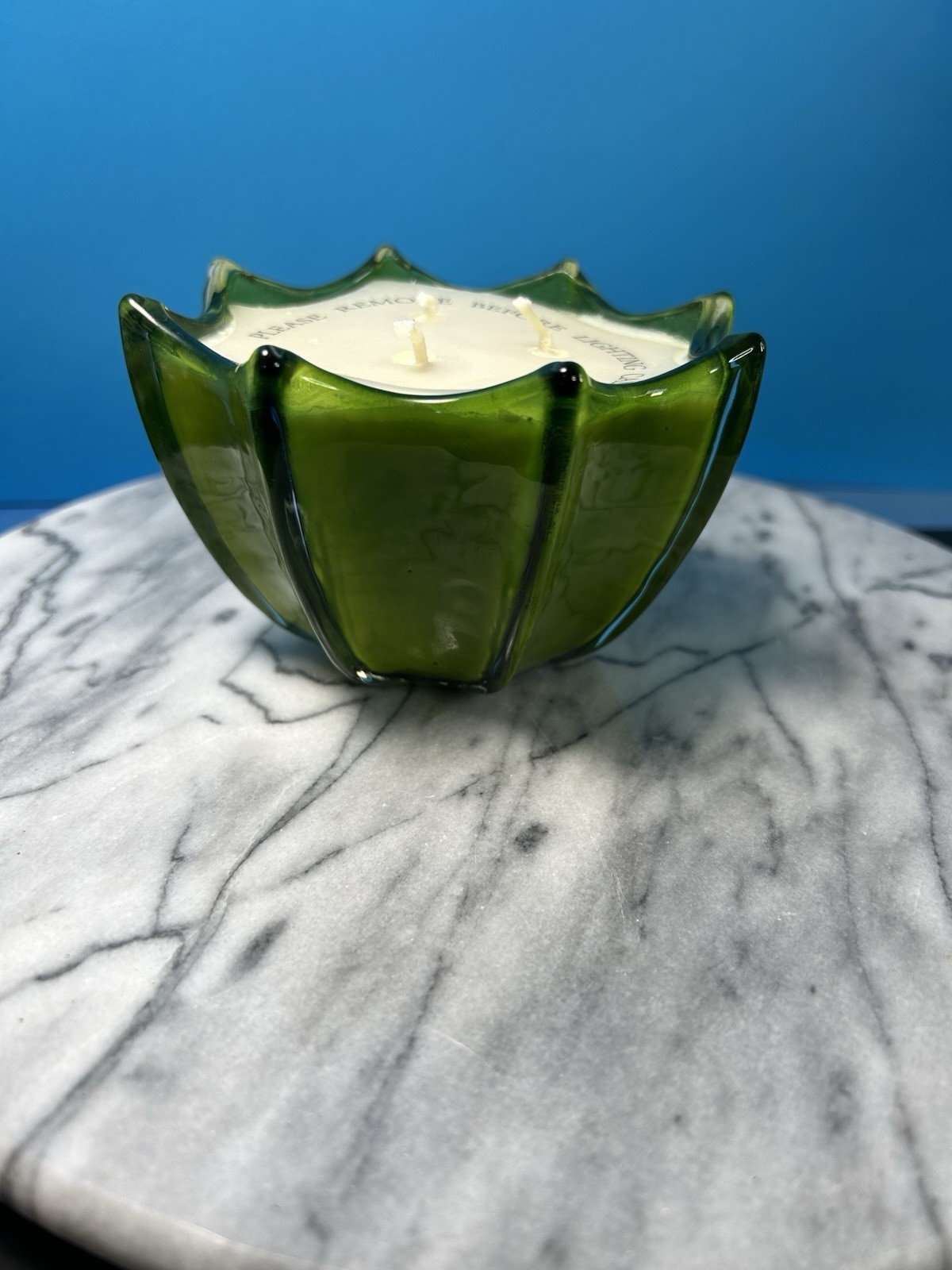 DL & CO 3 Wick Rare Botanical Scented Candle In Green Lotus Glass Holder Unused