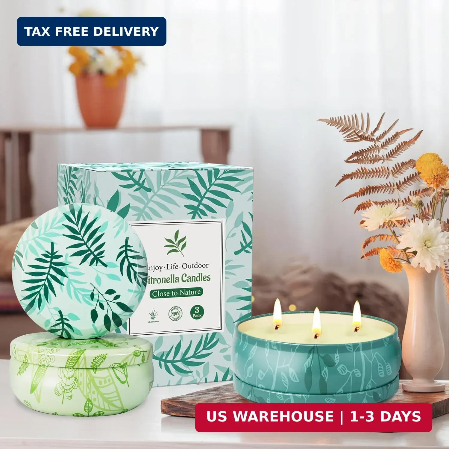 Citronella Candles Outdoor, Large Citronella Candle Outdoor for Patio, 3 Pack 12