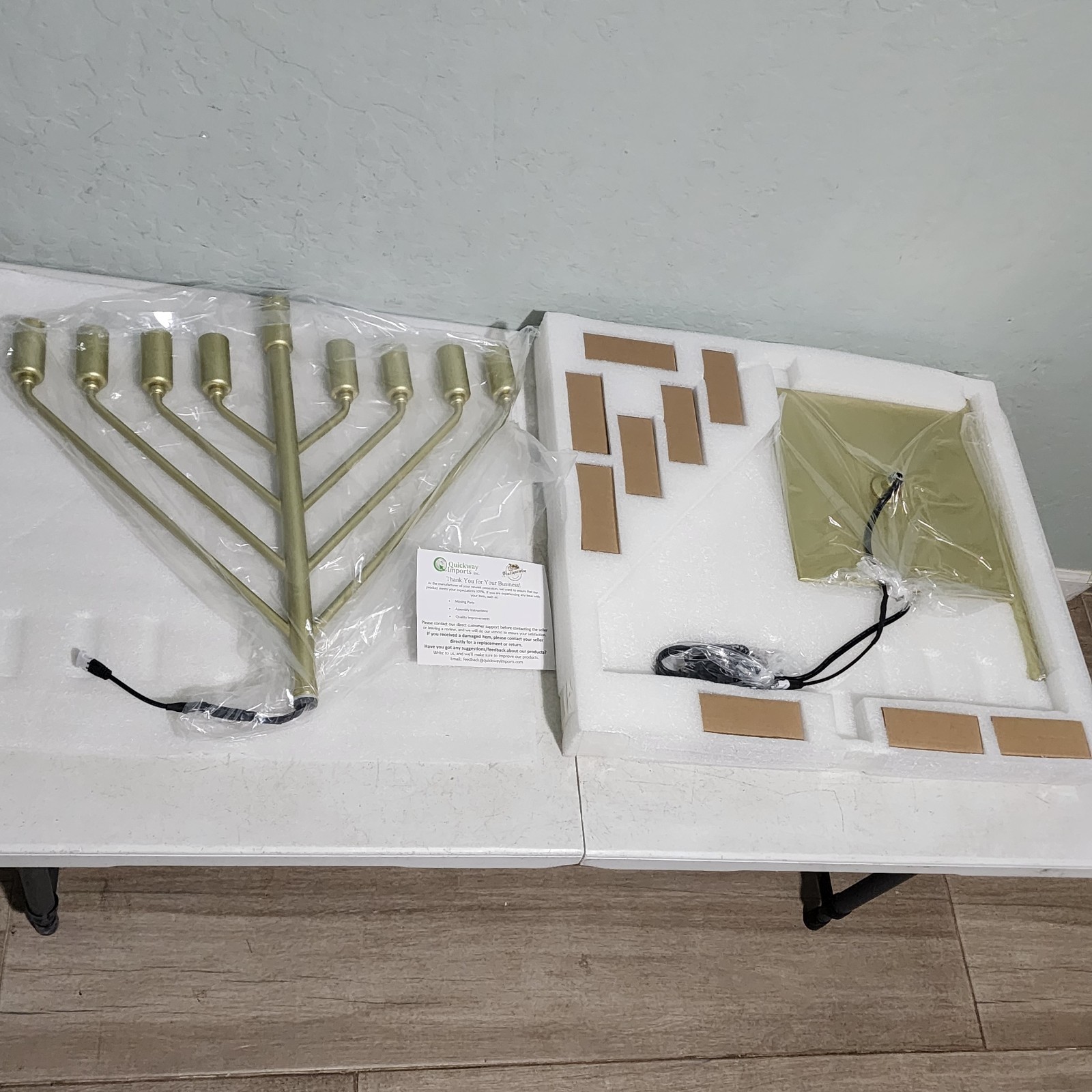 35″ Modern Gold 9 Branch Hanukkah Menorah Lamp LED Floor Standing Decor