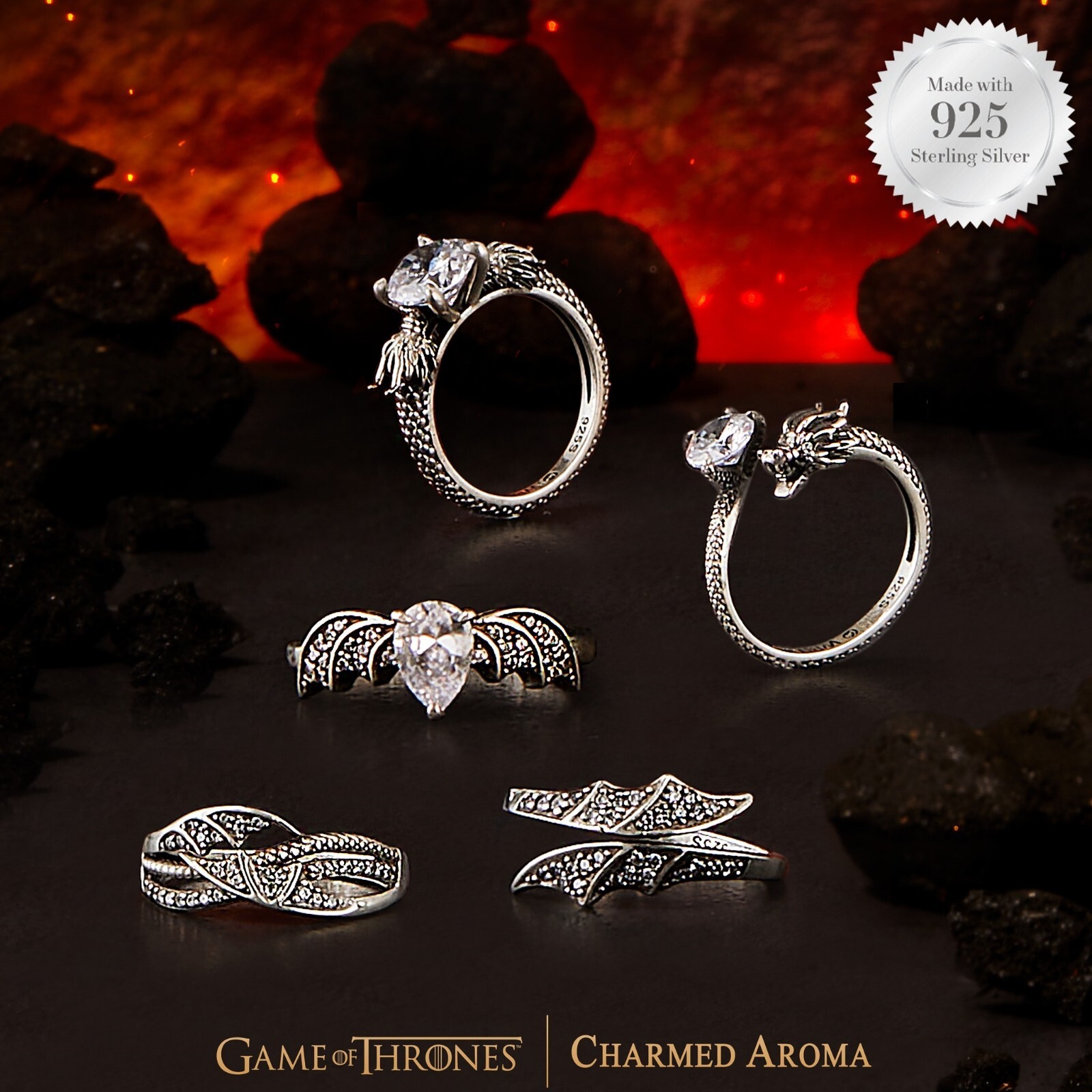 Charmed Aroma 925 Sterling Silver Ring Game of Thrones Dragon Egg Candle Size 7