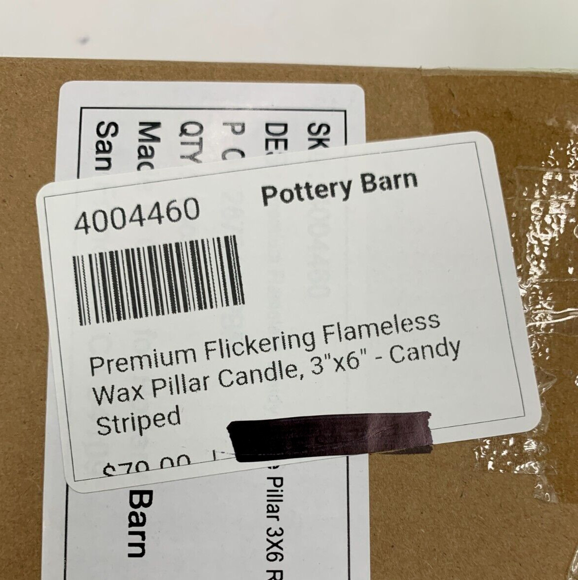Pottery Barn Premium Flickering Flameless Candy Striped Candle 3 x 6 in #F146