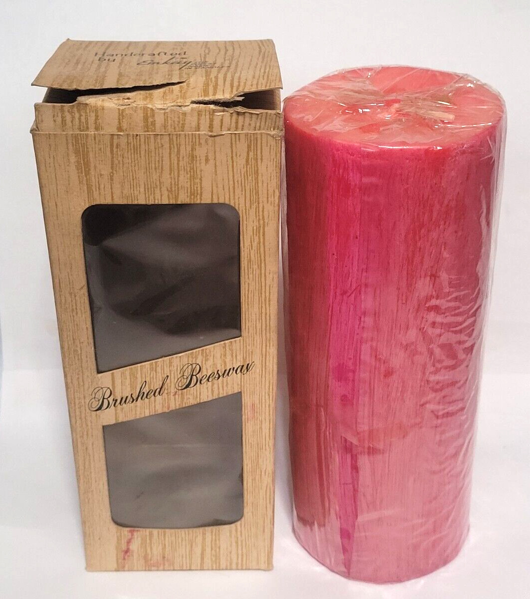 Vintage, EMKAY Brushed Beeswax Pillar Candle, 8″ x 3″, in original box…NOS