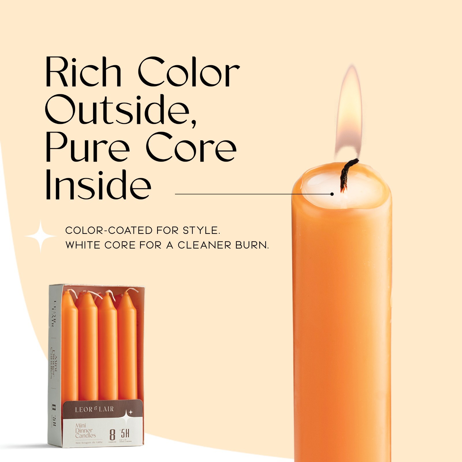Leor & Lair Short Taper Candles – 8 Pack – 6″ Small Candlesticks, 5 Hours