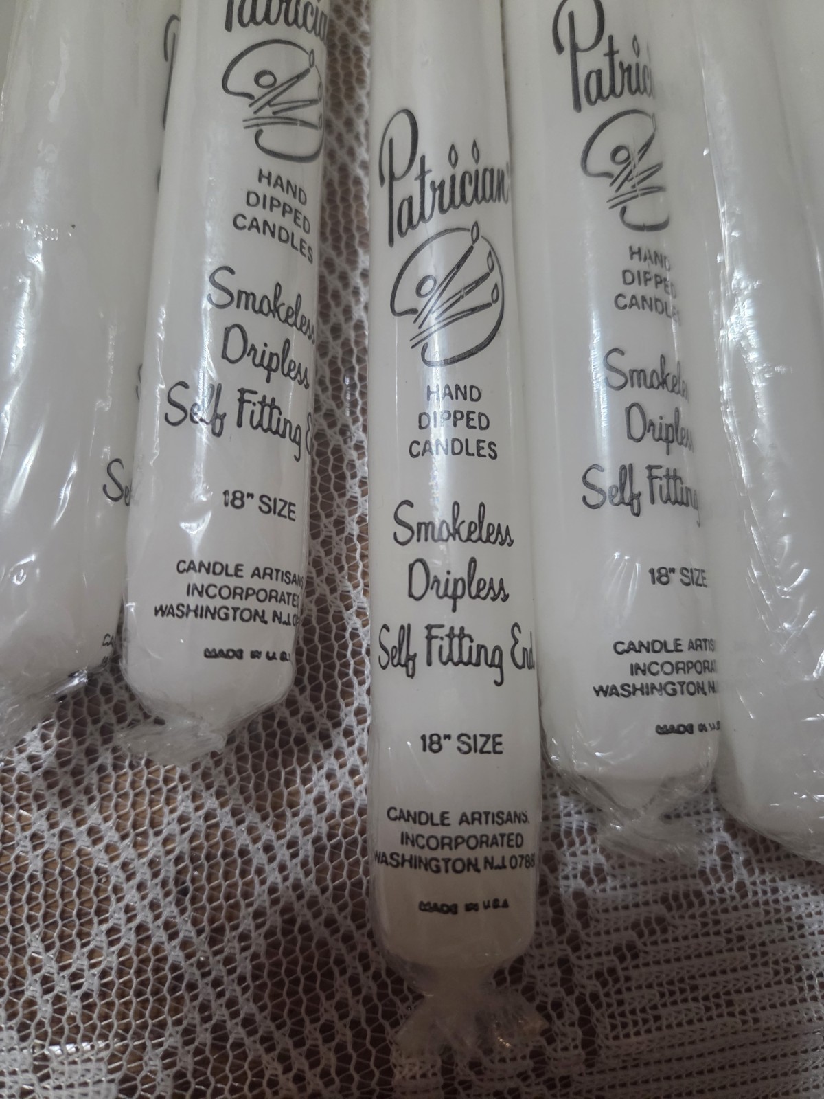 Lot Of 10 Patrician DRIPLESS SMOKELESS Taper Candles 18″ Ivory White NEW No Box
