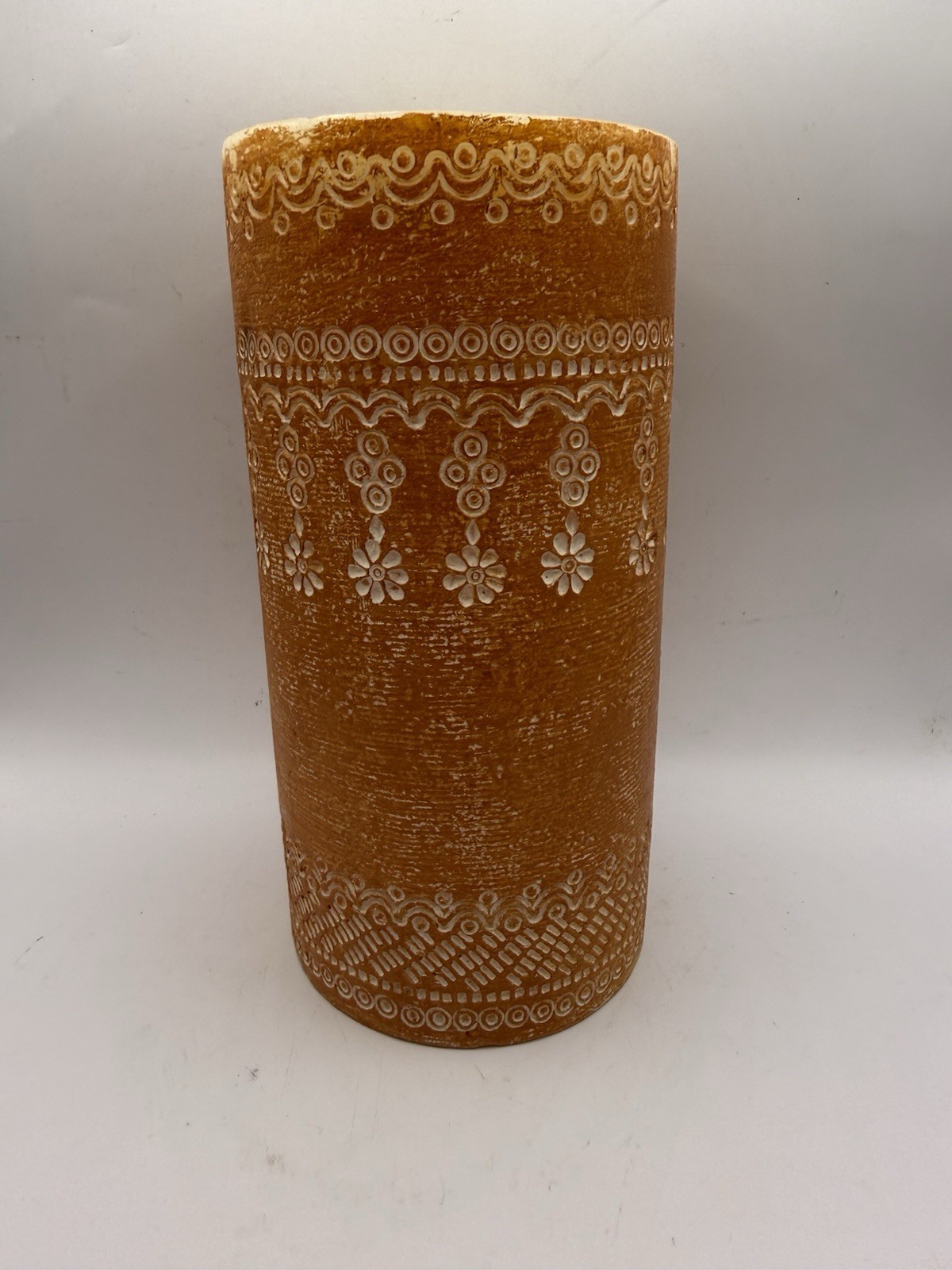 Pottery Barn Pillar Candle Embossed Orange Boho Unscented Never Used