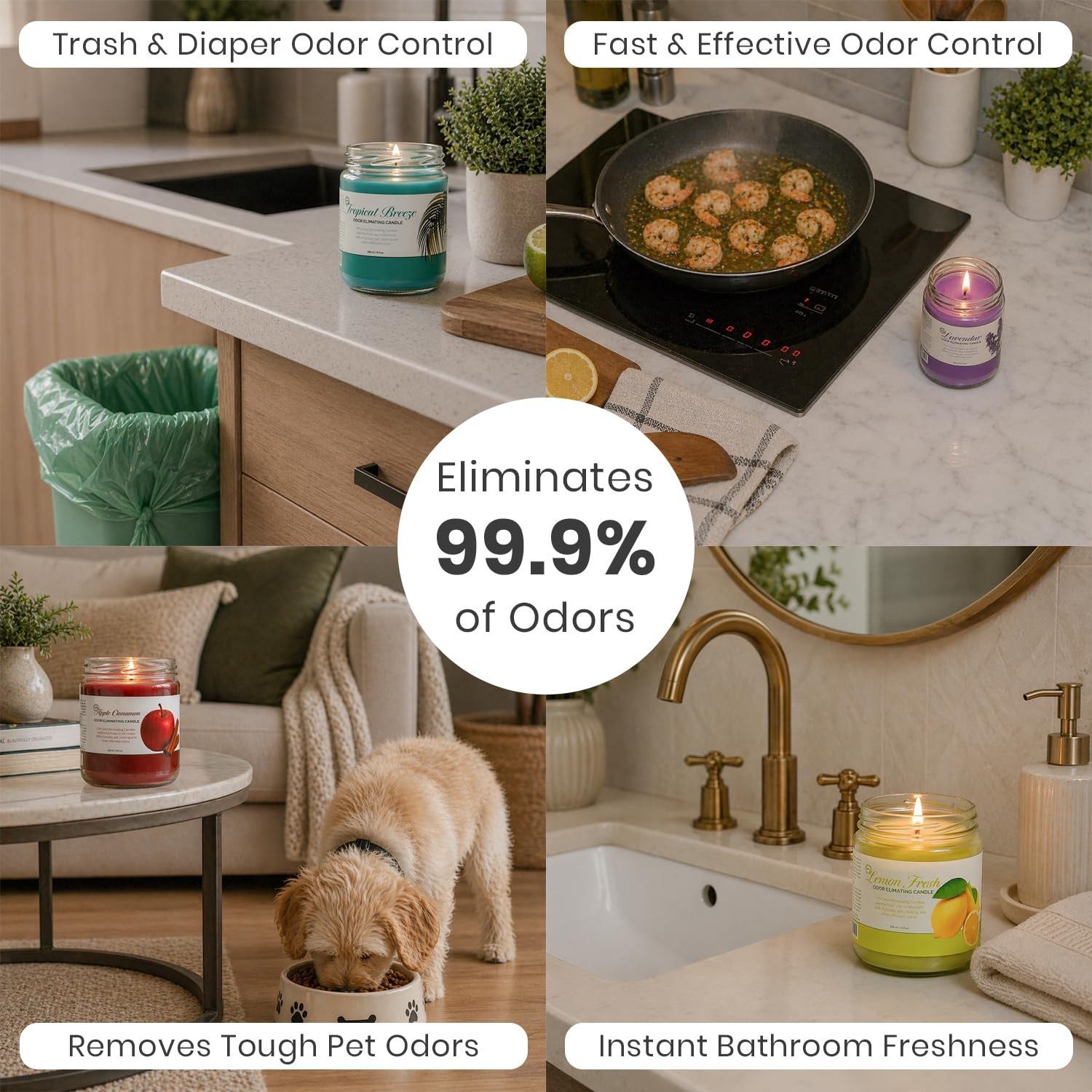 Odor Eliminating Candle Set – 2 Pack 12oz Soy Wax – Neutralizes Pet & Smoke Odor