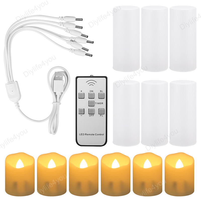 6PCS Rechargeable Flameless Flickering LED Candles Tea Lights with Timer Remote