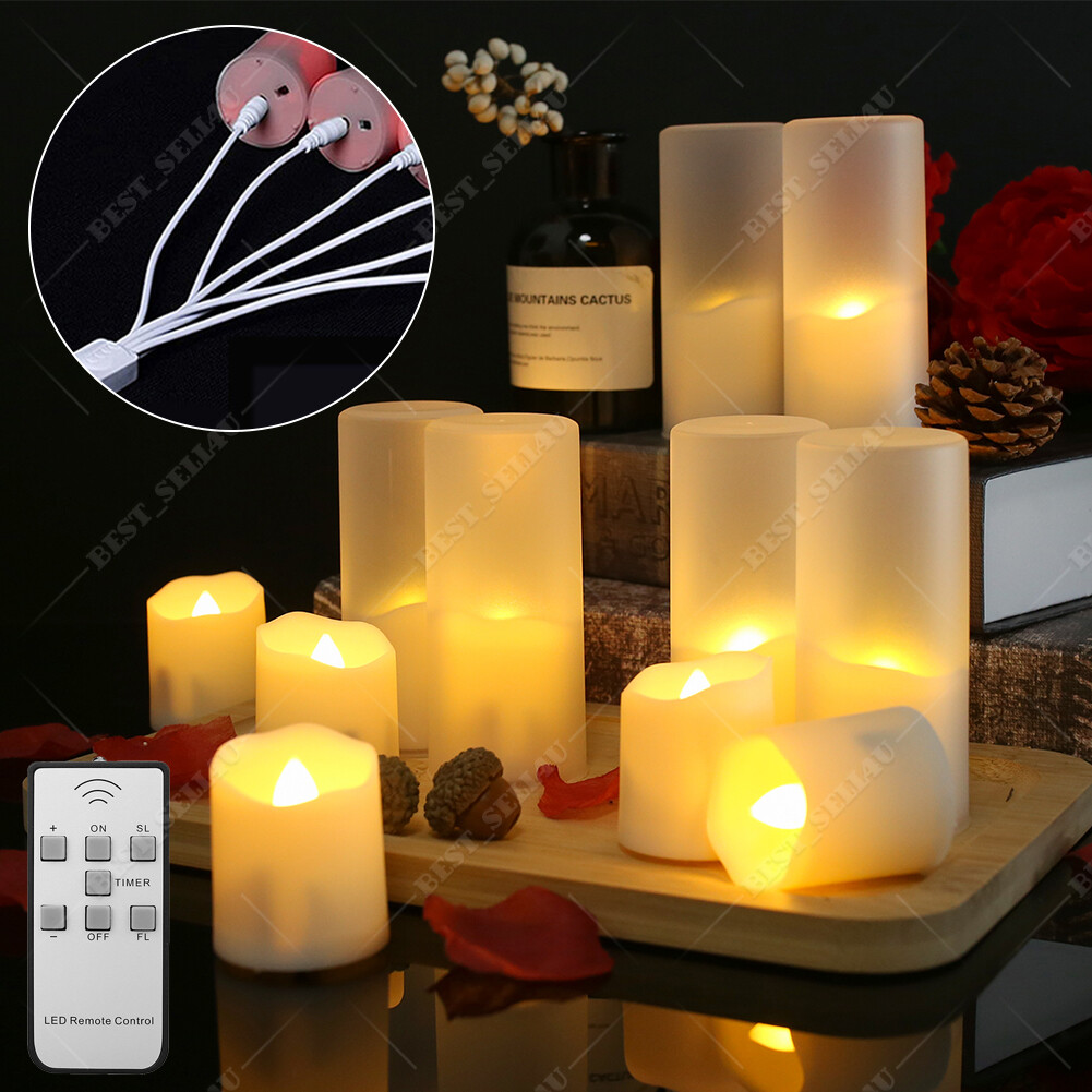 6PCS Rechargeable Flameless Flickering LED Candles Tea Lights with Timer Remote
