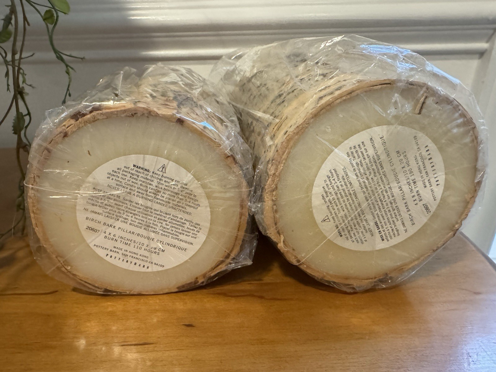 Set Of Two Pottery Barn Birch Wood Candles 6”& 8”Brand New In Package. Unscented