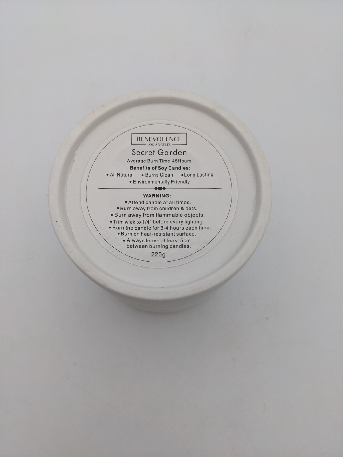 NEW Benevolence Candle Los Angeles Secret Garden Scent 220g/6.7oz Soy Clean Burn