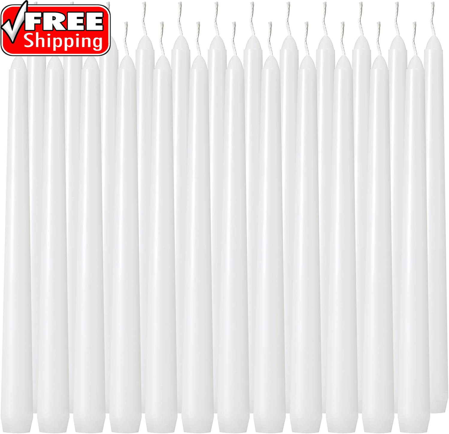 24 Pack Tall White Taper Candles, 10 Inch (H) Dripless, Unscented Dinner Candle,