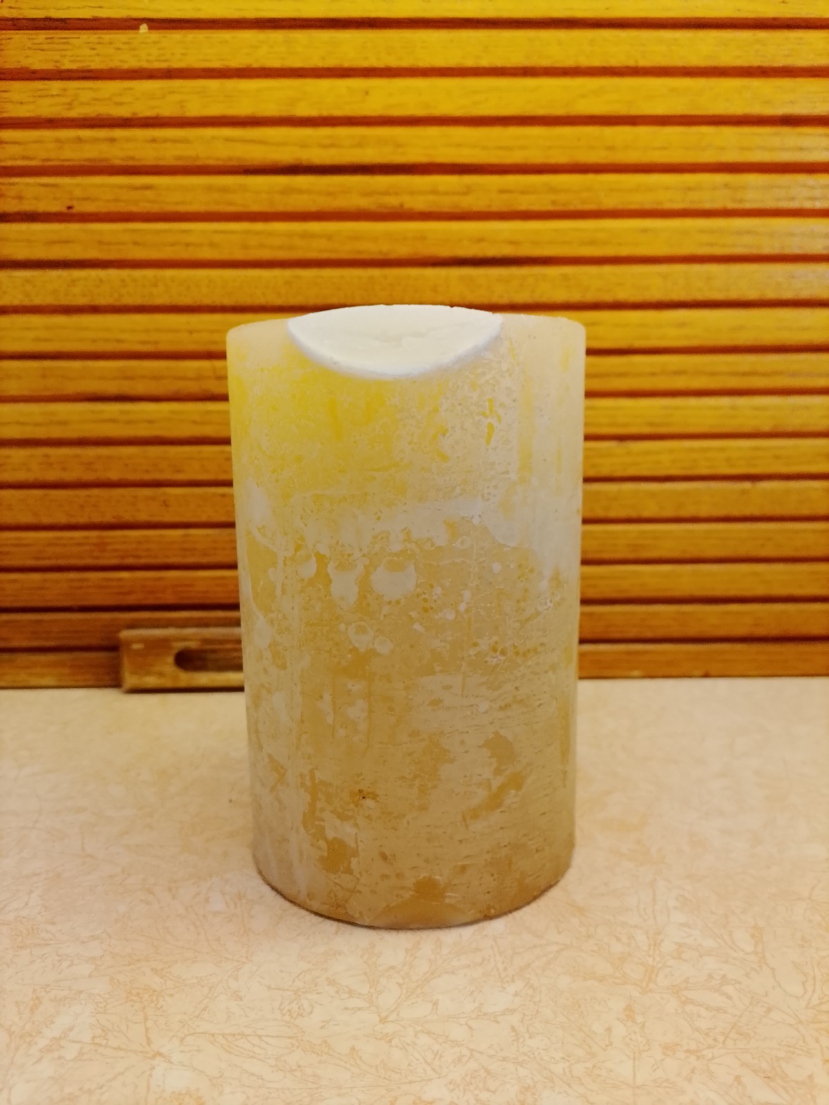 Pier 1 Imports Rustic Amber Yellow Pillar Candle (4×6 in) – Unused, Made in USA