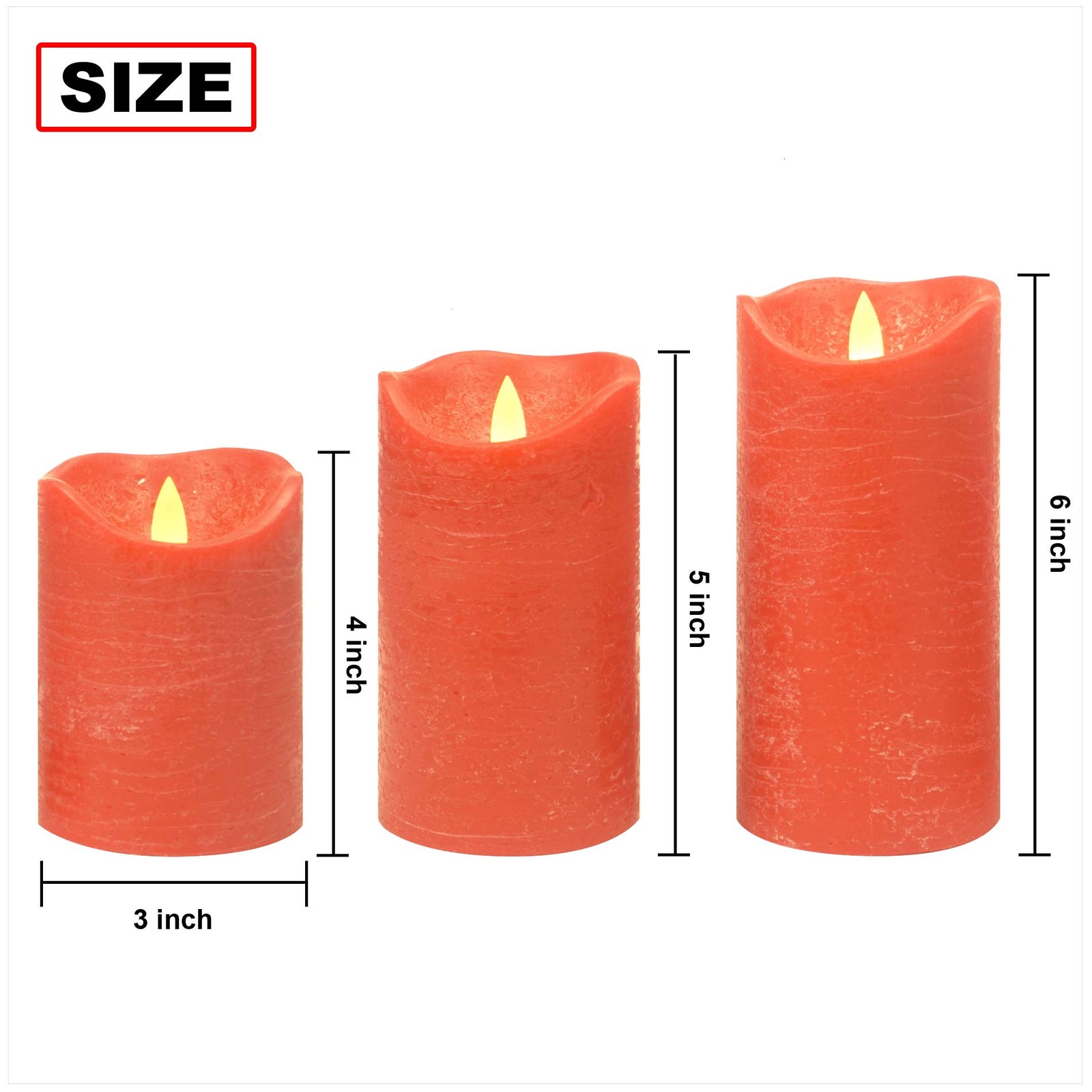3 PCS Red Real Wax Flameless LED Pillar Candle 3Dx4/5/6 Inch Remote Timer