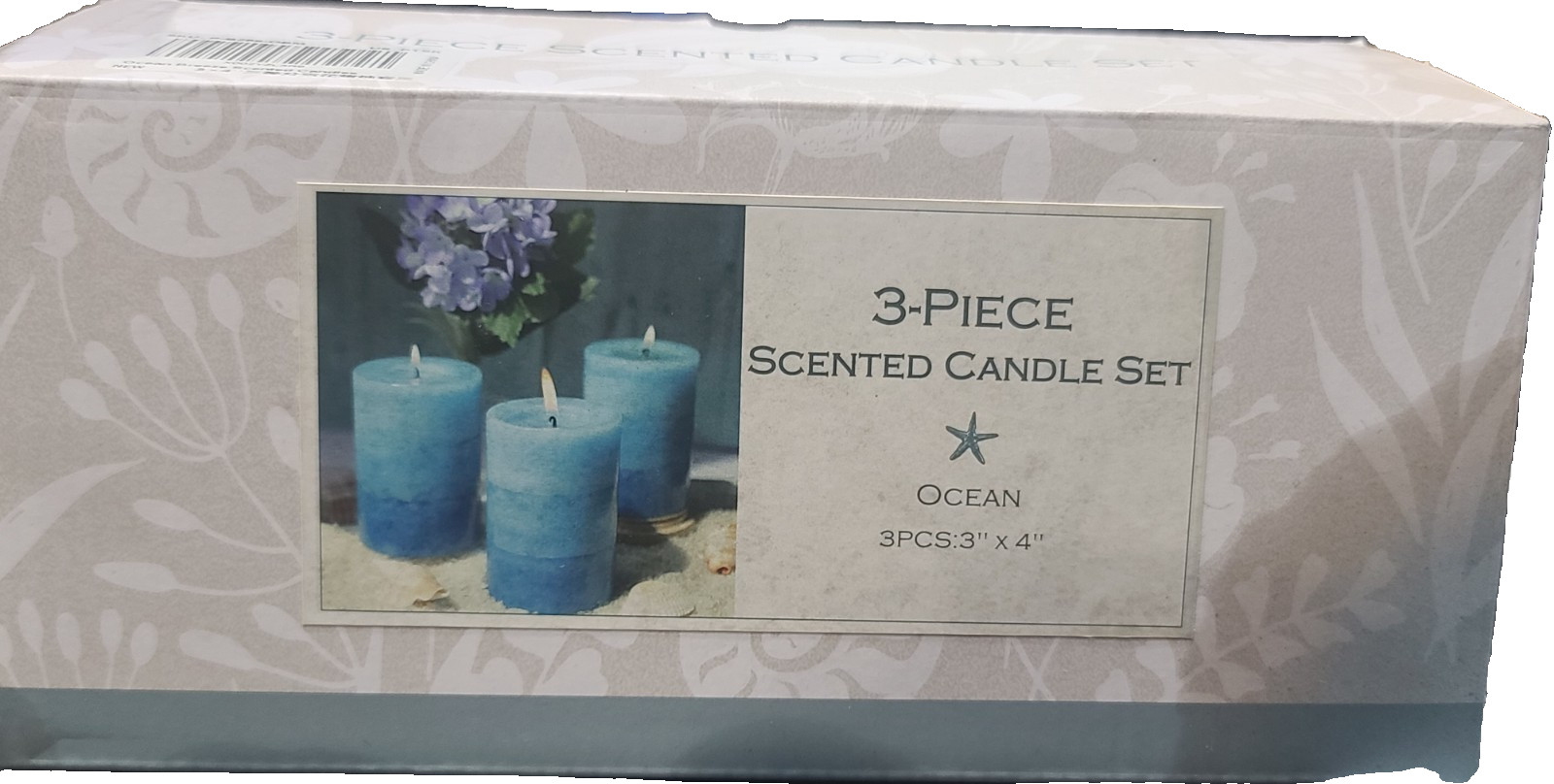 3-Piece Scented Pillar Candle Set Ocean Blue 3″ x 4″