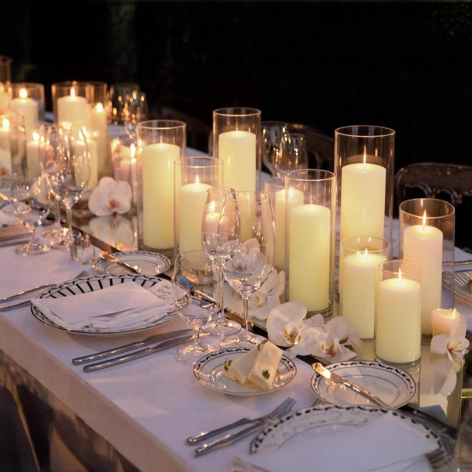 Ivory Pillar Candles & Glass Vases Set for Weddings & Events – 12 Pack