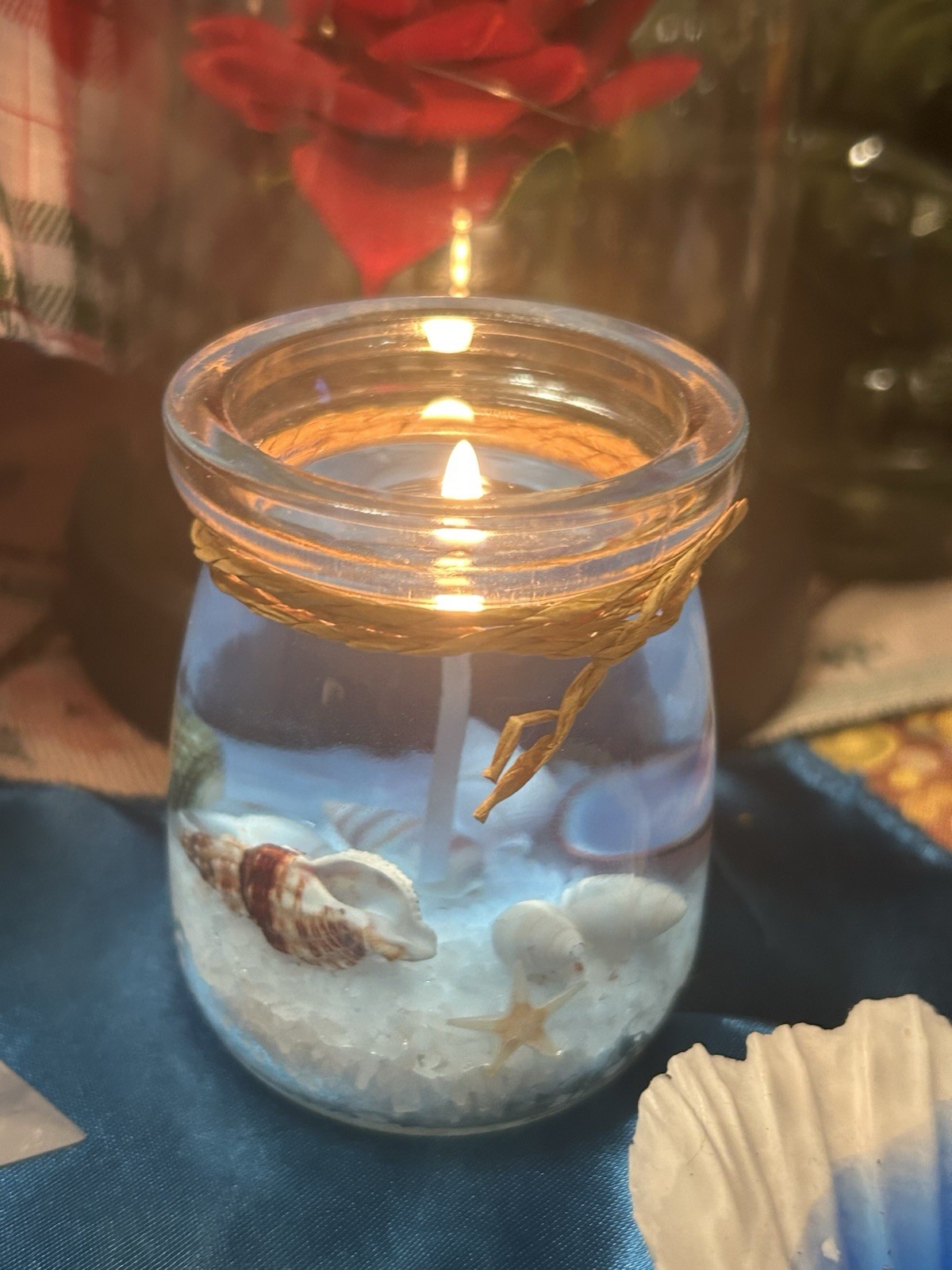 Handmade Ocean Florida Gel Candle Soy Wax Real Seashells, Sea Salt & Starfish