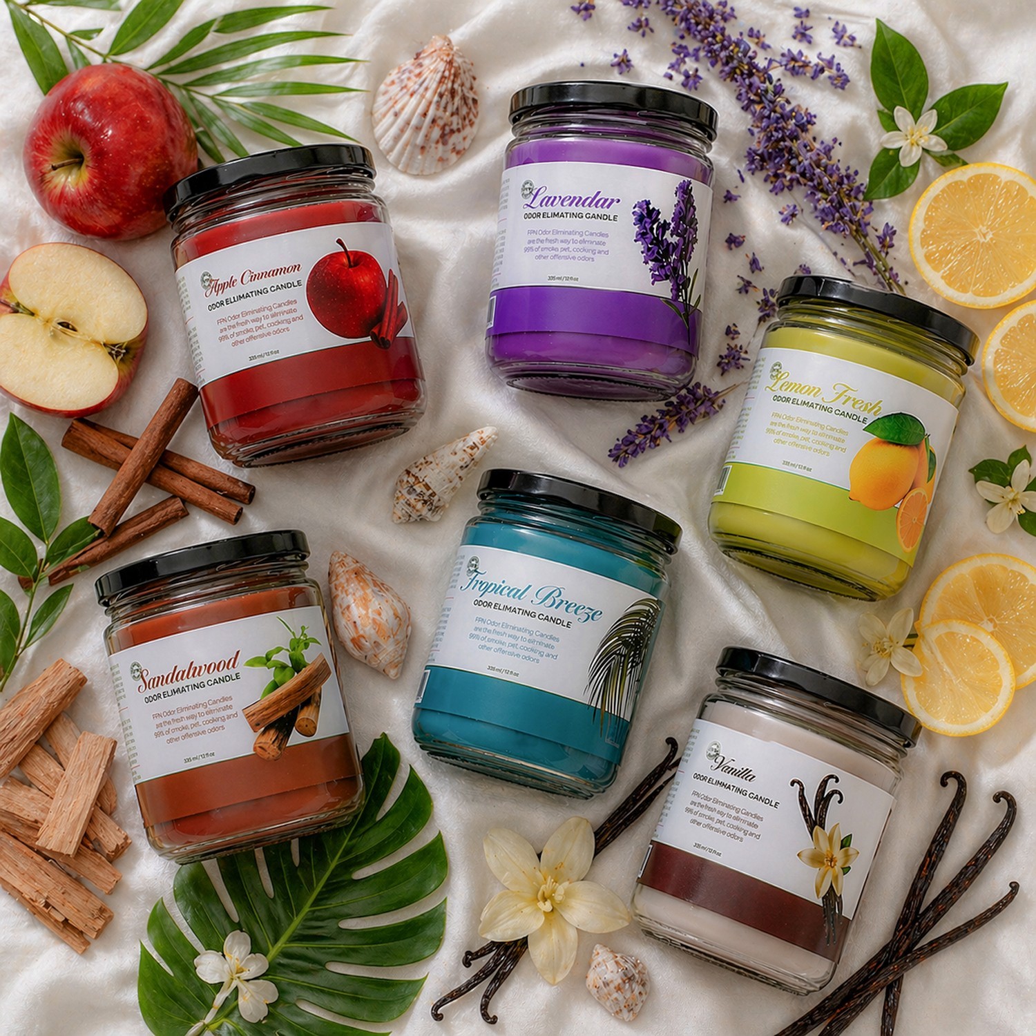 FPN Smoke Scented Odor Eliminating Candles Natural Soy Wax Candle Sandalwood-2Ct
