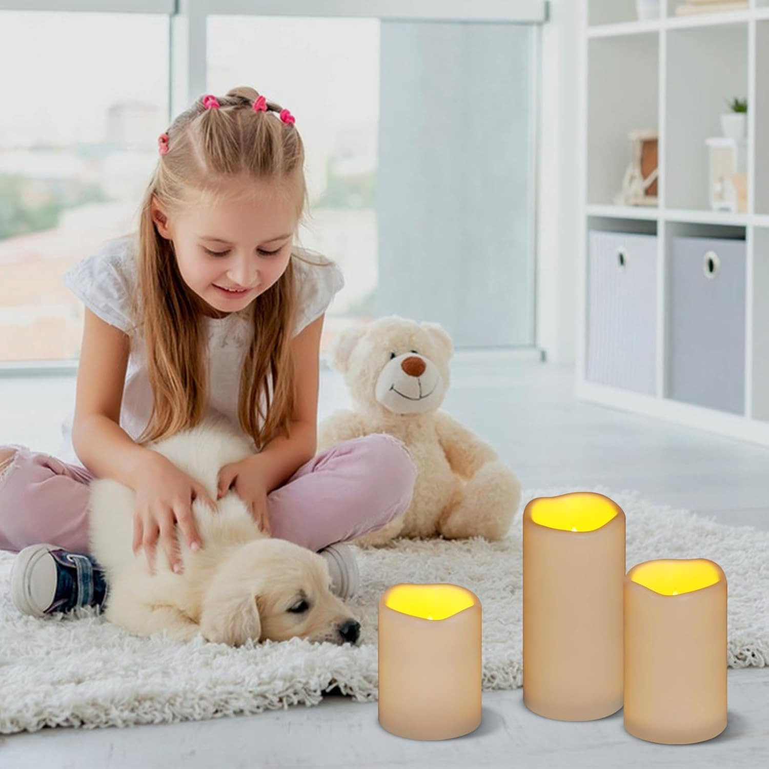 Flameless Candles 4″ 5″ 6″ Set of 3 Ivory Outdoor Indoor Pillars 3″ Diameter Bat